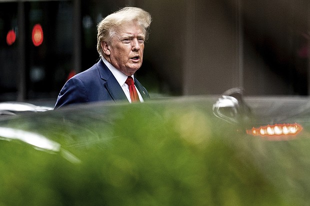 Former President Donald Trump departs Trump Tower, August 10, in New York, on his way to the New York attorney general's office for a deposition in civil investigation.
Mandatory Credit:	Julia Nikhinson/AP