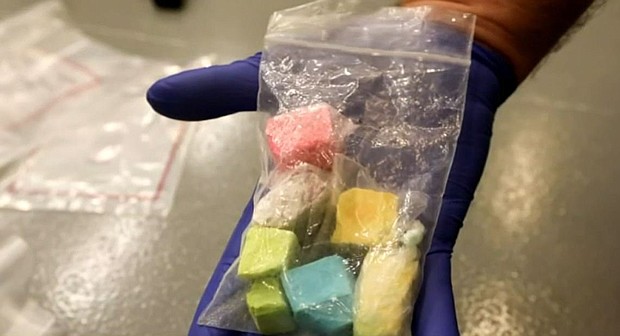 Authorities warn potent 'Rainbow Fentanyl' is spreading on the West Coast after bag seized in Portland
Mandatory Credit:	MCSO/KPTV