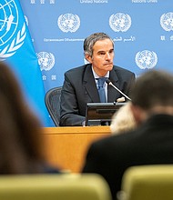 The head of the IAEA, Rafael Mariano Grossi, has called on Iran to explain why traces of enriched uranium were found at previously undeclared nuclear research sites three years ago. Grossi is pictured at the UN Headquarters on August 2.
Mandatory Credit:	Lev Radin/Pacific Press/LightRocket/Getty Images