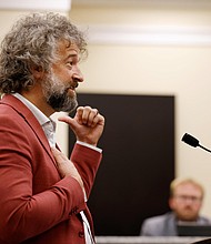 David Clements speaks to the Surry County board of commissioners during a presentation by several individuals that aimed to cast doubt on election integrity in Dobson, North Carolina, on May 16.
Mandatory Credit:	Jonathan Drake/Reuters