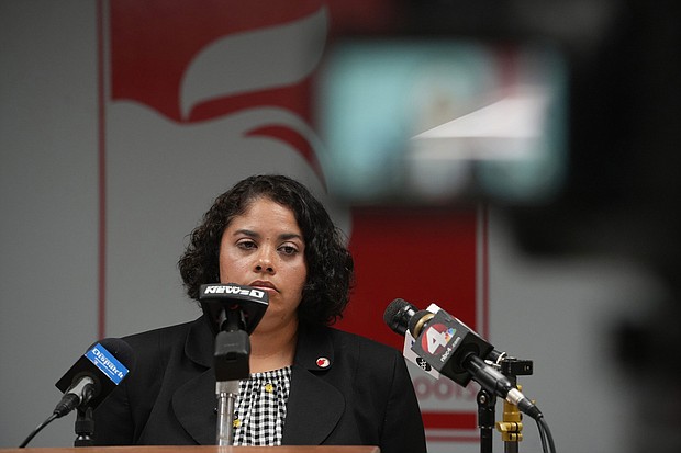 Columbus City School Board President Jennifer Adair held a news conference.
Mandatory Credit:	Doral Chenoweth/The Columbus Dispatch/USA Today Network
