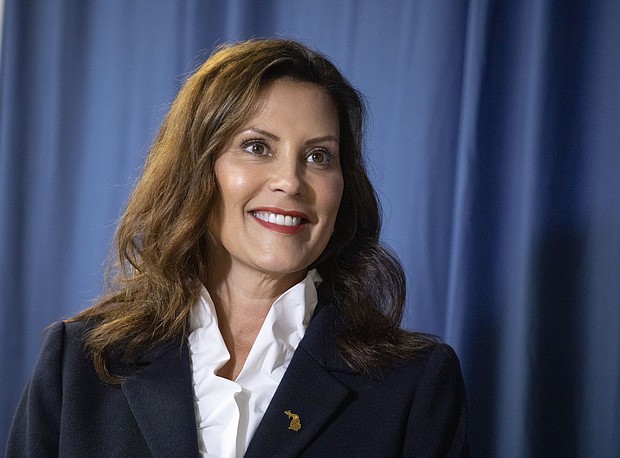 On August 23, a federal jury found two men guilty of conspiring to kidnap Michigan Gov. Gretchen Whitmer in 2020. Gov. Whitmer is pictured here in Grand Rapids on August 2.
Mandatory Credit:	Bill Pugliano/Getty Images