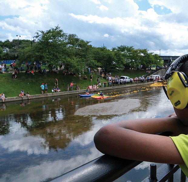 Jer’Amir Rose, 10, and his mom, Jessica Edgerton, were among hundreds attending the RVA Duck Race on Brown’s Island on Saturday, Aug. 20.