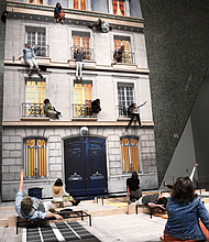 Installation view at MFAH: Leandro Erlich, Bâtiment, 2004, Nuit Blanche, Paris, France. © Leandro Erlich Studio