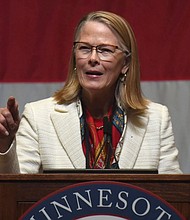 Kim Crockett, the Republican nominee to be the top elections official in Minnesota said changing the rules around voting following the 2020 "big rig" was "our 9/11," invoking the terrorist attacks when discussing proposed changes to election laws.
Mandatory Credit:	Dave Orrick/MediaNews Group/St. Paul Pioneer Press via Getty Images