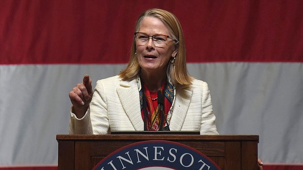 Kim Crockett, the Republican nominee to be the top elections official in Minnesota said changing the rules around voting following the 2020 "big rig" was "our 9/11," invoking the terrorist attacks when discussing proposed changes to election laws.
Mandatory Credit:	Dave Orrick/MediaNews Group/St. Paul Pioneer Press via Getty Images