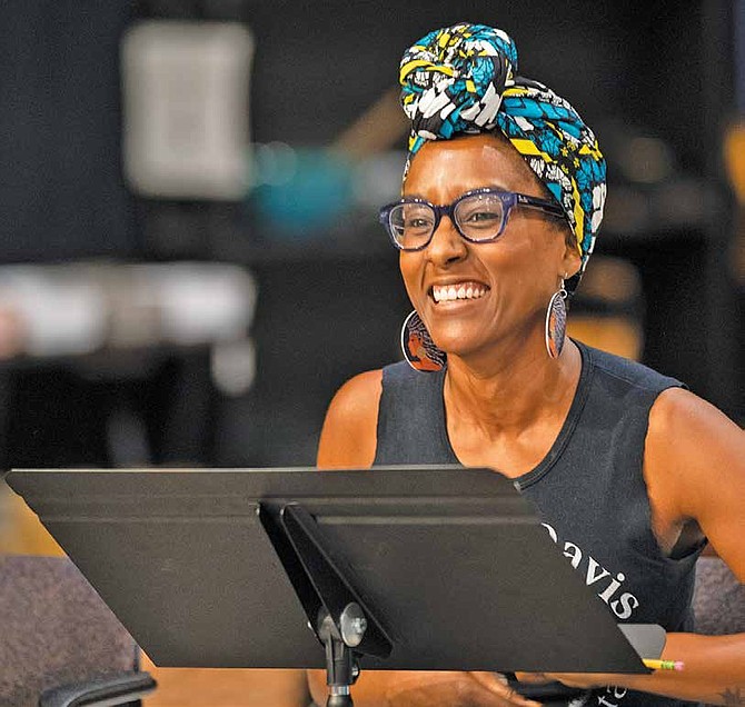 Cast member Celeste M. Cooper in rehearsal for Steppenwolf Theatre’s Chicago premiere of ‘The Most Spectacularly Lamentable Trial of Miz Martha Washington’ by Pulitzer Prize-winning playwright James Ijames’, directed by Whitney White. PHOTO BY MICHAEL BROSILOW.