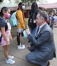 J.L. Francis Elementary School students, teachers and staff could barely contain their excitement as they reunited for the first day of the 2022-2023 school year Monday, Aug. 29. Despite maintaining masking protocols inside the Richmond Public Schools building, there was an abundance of back-to-school hugs, and Superintendent Jason Kamras was there to encourage everyone on their first day of school.