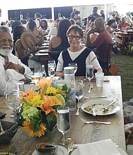 Salamander founder and CEO Sheila C. Johnson, center, enjoys after-lunch conversation with Alexander Bernard Smalls, the James Beard award-winning chef, restaurateur and author, and with Virginia Ali, chef and founder of Ben’s Chili Bowl in Washington. Mrs. Ali, who started her business in 1958 with her late husband, Ben, grew up in Tappahannock and attended Virginia Union University.