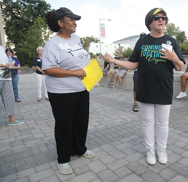 Danita Rountree Green, left, and Marsha Summers are co-CEOs of Coming Together Virginia, a local nonprofit organization that typically unites people over a meal to have difficult conversations. On Aug. 27, the women led Richmond-area residents on a Unity Walk 2022 to commemorate the 59th anniversary of Dr. Martin Luther King, Jr.’s, “I Have a Dream” speech. Dr. King’s iconic speech was delivered during the March on Washington for Jobs and Freedom on Aug. 28, 1963.