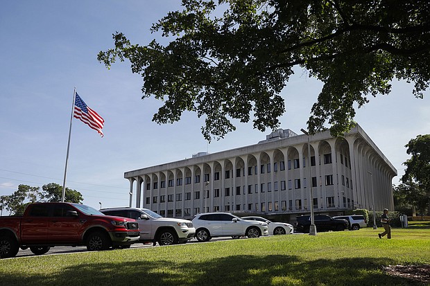 The Justice Department said on August 29 it opposes the release of an FBI affidavit justifying a search warrant used to remove documents from former President Donald Trump's Mar-a-Lago home in Florida. The federal court in West Palm Beach is seen on August 18.
Mandatory Credit: Eva Marie Uzcategui/Bloomberg/Getty Images