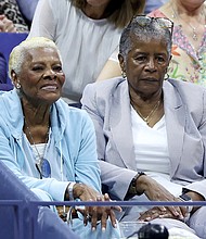 Singer Dionne Warwick, left, looks on during the Women's Singles Second Round match between Anett Kontaveit and Serena Williams on day three of the 2022 US Open on August 31 in New York City.
Mandatory Credit:	Matthew Stockman/Getty Images