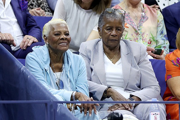 Singer Dionne Warwick, left, looks on during the Women's Singles Second Round match between Anett Kontaveit and Serena Williams on day three of the 2022 US Open on August 31 in New York City.
Mandatory Credit:	Matthew Stockman/Getty Images