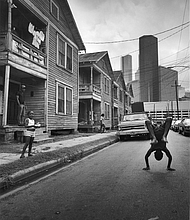 Earlie Hudnall, Jr., Flipping Boy, Fourth Ward, Houston, Texas, 1983, gelatin silver print
Image courtesy of the Artist and PDNB Gallery