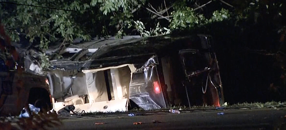 Four people were killed and eight others were injured when a van overturned overnight on the Palisades Parkway.