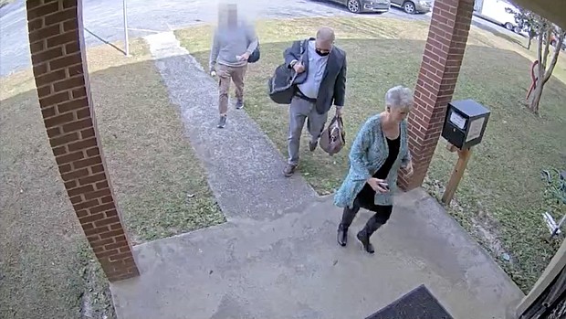 Newly obtained surveillance video shows a fake Trump elector escorting operatives into a Coffee County, Georgia, elections office before a voting machine breach.
Mandatory Credit:	Coffee County, Georgia