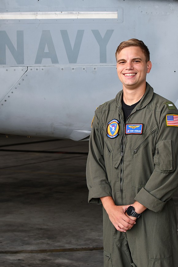 Lt. j.g. Tyson Stickler, a native of Missouri City, Texas, serves the U.S. Navy assigned to Strike Fighter Squadron 106 …