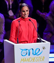 Meghan, Duchess of Sussex makes the keynote speech at the One Young World Summit 2022 in Manchester, England, on September 5.
Mandatory Credit:	Chris Jackson/Getty Images