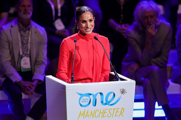 Meghan, Duchess of Sussex makes the keynote speech at the One Young World Summit 2022 in Manchester, England, on September 5.
Mandatory Credit:	Chris Jackson/Getty Images