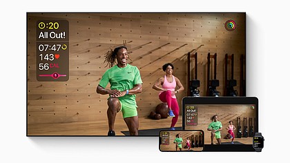 Fitness+ users with an Apple Watch can take their motivation to the next level with personalized real-time metrics that display on iPhone, iPad, and Apple TV.