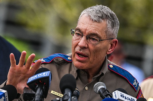 Col. Steven McCraw, photographed outside Robb Elementary School in May, pledged to meet with victims' families when he had enough answers for them.
Mandatory Credit:	CHANDAN KHANNA/AFP via Getty Images