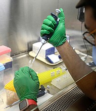 A research assistant prepares a PCR reaction for polio at a lab at Queens College on August 25, in New York.
Mandatory Credit:	Angela Weiss/AFP/Getty Images