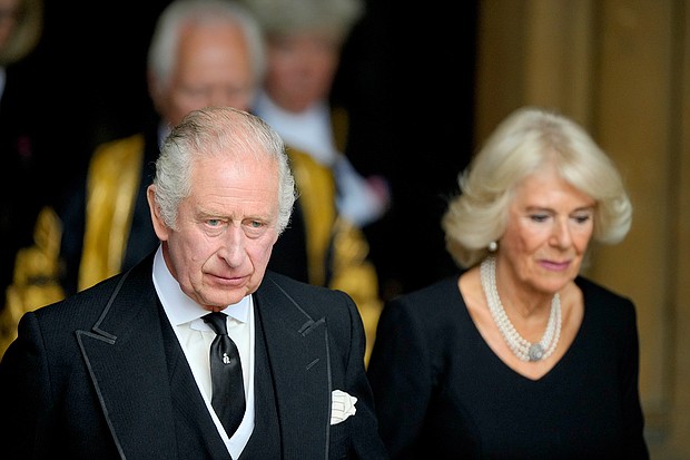 King Charles III and his wife Camilla, the Queen Consort, arrived in Northern Ireland on September 13, as thousands of people continue to file past the Queen's coffin lying in state in Edinburgh.
Mandatory Credit:	Markus Schreiber/Associated Press