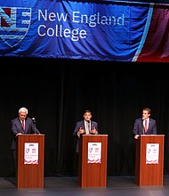 New Hampshire Republicans are set to choose their candidate to take on Democratic Sen. Maggie Hassan on September 13. New Hampshire Republicans running for the Senate nomination are pictured here on the debate stage.
Mandatory Credit:	Mary Schwalm/AP
