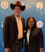 Clerk Teneshia Hudspeth and Alan Steinberg, President and CEO of the West Houston Association at the 2022 Public & Elected Officials Reception at the Hyatt Regency Houston West.