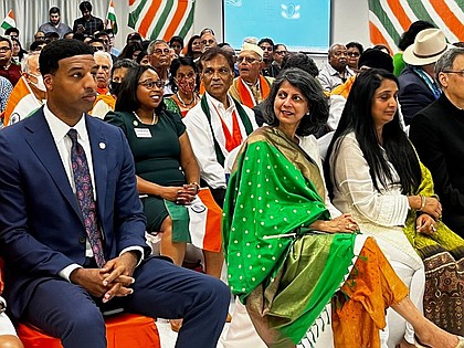 Clerk Teneshia Hudspeth, elected officials, and community leaders at the India House celebration of India’s Independence.