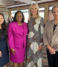 Clerk Teneshia Hudspeth was a guest speaker at the Greater Houston Women’s Chamber of Commerce meeting in The Woodlands. (L to R: Bery Crispin, A Sacred Choice Funeral Home, Clerk Teneshia Hudspeth, Suzan Deison, CEO of GHWCC, Sara Forlano, Montgomery Co. Clerk’s Office)