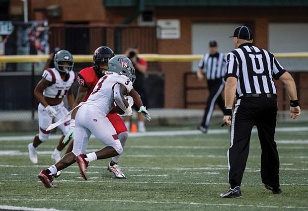 Jada Byers takes it up the field in Virginia Union University’s huge upset win against Division II powerhouse Valdosta State on Sept. 10 in Southern Georgia.