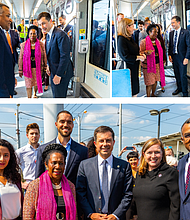 Joining the visit at METRO's Burnett Transit Center were Harris County Judge Lina Hidalgo and U.S. Rep. Lizzie Fletcher.