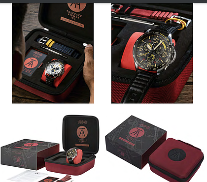 Tuskegee Airmen inspired red and black
nylon-wrapped giftbox.