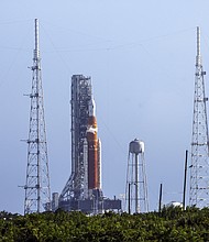 NASA's Artemis I rocket sits on launch pad 39-B at Kennedy Space Center on September 3 in Cape Canaveral, Florida. The Artemis I rocket is gearing up for another test Wednesday before its next launch attempt to journey around the moon and back.
Mandatory Credit:	Kevin Dietsch/Getty Images