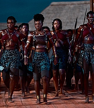 Lashana Lynch, Viola Davis and Sheila Atim in The Woman King