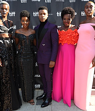 Sheila Atim, Thuso Mbedu, John B oyega, Viola Davis and Lashana Lynch in The Woman King at the Toronto International Film Festival