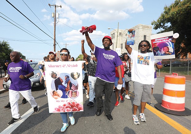 On Sept. 12, Tynashia ‘Nae’ Humphrey, 15, was walking to the store in her Gilpin Court neighborhood when she was killed by a bullet not intended for her. In response to her killing last week, a march and rally were organized from the parking lot of Mt. Moriah Baptist Church to the steps of the John Marshall Courts Building on Sunday, Sept. 18. Participants included Ms. Humphrey’s family members, friends and others who mourn her death.