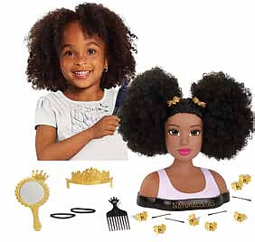 The Amazon Exclusive Naturalistas “Crown and Coils” Styling-Head Set was created to celebrate children with coily and curly hair. PRNEWSFOTO.