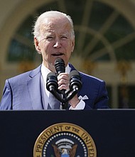 President Biden speaks during an event on health care costs Tuesday in the Rose Garden at the White House.