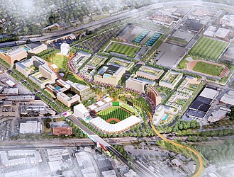 Aerial view rendering of Diamond District development plan