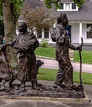 Statue commemorating the ordeal of native American Indian tribes at the Trail of Tears Memorial and Museum in Pulaski, Tennessee.