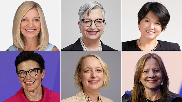(Clockwise from top left) Karen Lynch, Carol Tomé, Jessica Tan, Jane Fraser, Julie Sweet and Mary Barra topped Fortune's Most Powerful Women in Business list for 2022.
Mandatory Credit:	From CVS Health/UPS/Ping An/Bloomberg/Getty Images/Reuters