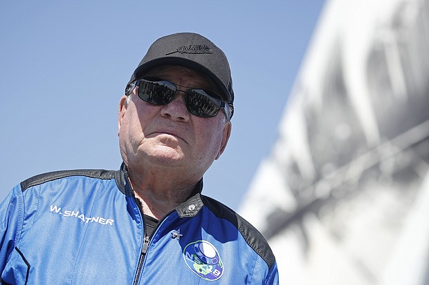 Actor William Shatner speaks to the media after his flight in a capsule powered by Blue Origin near Van Horn, Texas, in October 2021. Shatner had a very distinct observation when he turned his gaze from the Earth to black expanse of the cosmos.
Mandatory Credit:	Mike Blake/Reuters
