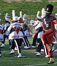 Virginia State University’s “Trojan Explosion” Marching Band performs during its homecoming against Bowie State University on Oct. 8.