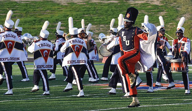 Virginia State University’s “Trojan Explosion” Marching Band performs during its homecoming against Bowie State University on Oct. 8.