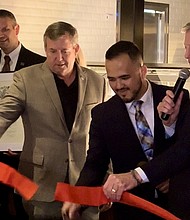 General Manager Raido Ramos, Houston Mayor Turner, Friendswood Mayor Foreman, CEO Barry McGowan