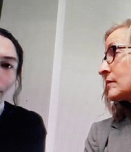 Actor Ezra Miller, left, is seated with attorney Lisa Shelkrot, right, as they appear Monday, Oct. 17, 2022, in a livestream video remotely from Burlington, Vt., during Miller's arraignment at superior court, in Bennington, Vt. Miller has pleaded not guilty to stealing bottles of liquor from a neighbor's home in Vermont.
Mandatory Credit:	Steven Senne/AP