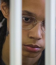 The Biden administration has had communications with Russia in the past days to try and secure the release of Brittney Griner and Paul Whelan. Griner is pictured here in court in Moscow, on August 4.
Mandatory Credit:	Evgenia Novozhenina/Pool/Reuters