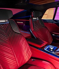 Rear seats and middle console of the Cadillac CELESTIQ show car.